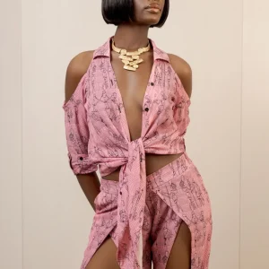 Ensemble chemise cache cœur avec pantalon ouvert