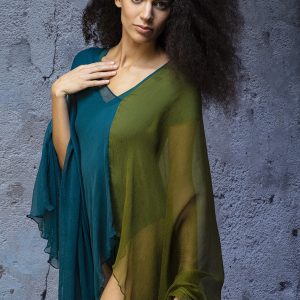Khaki peacock blue silk shawl tunic OWOW