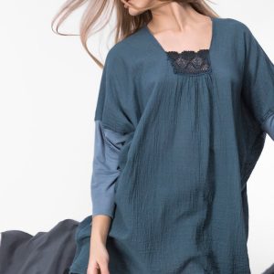 Tunique bleu pétrole en coton bio pour femme SHADI