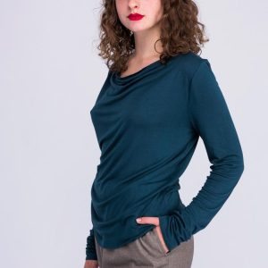 Peacock blue long sleeve viscose jersey t-shirt for women MERION