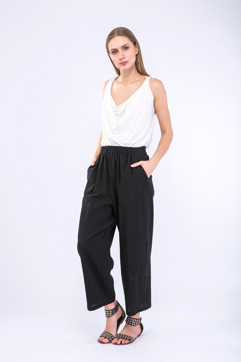 Black large organic cotton trousers for women HALNY – Image 4
