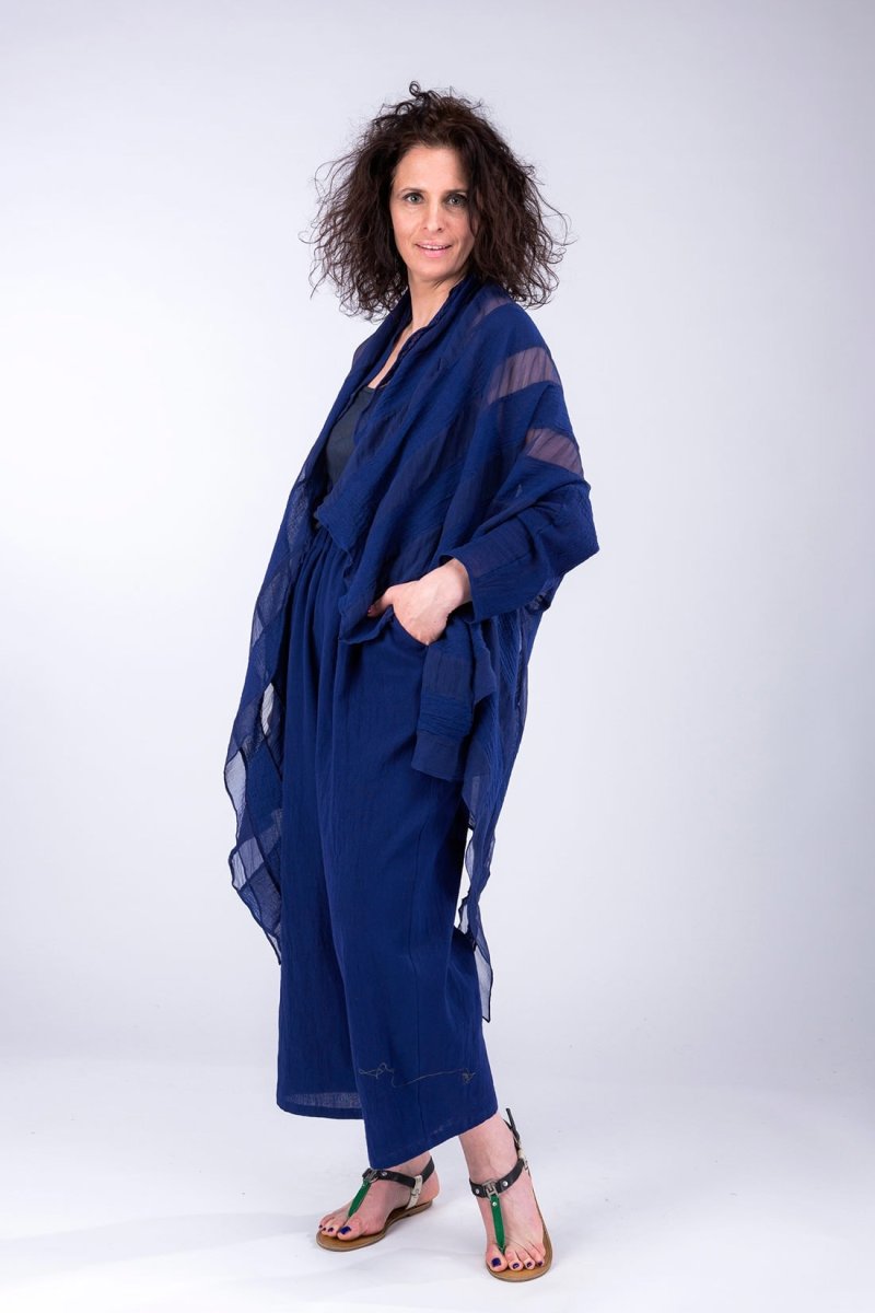 Cobalt blue large organic cotton trousers for women HALNY – Image 6