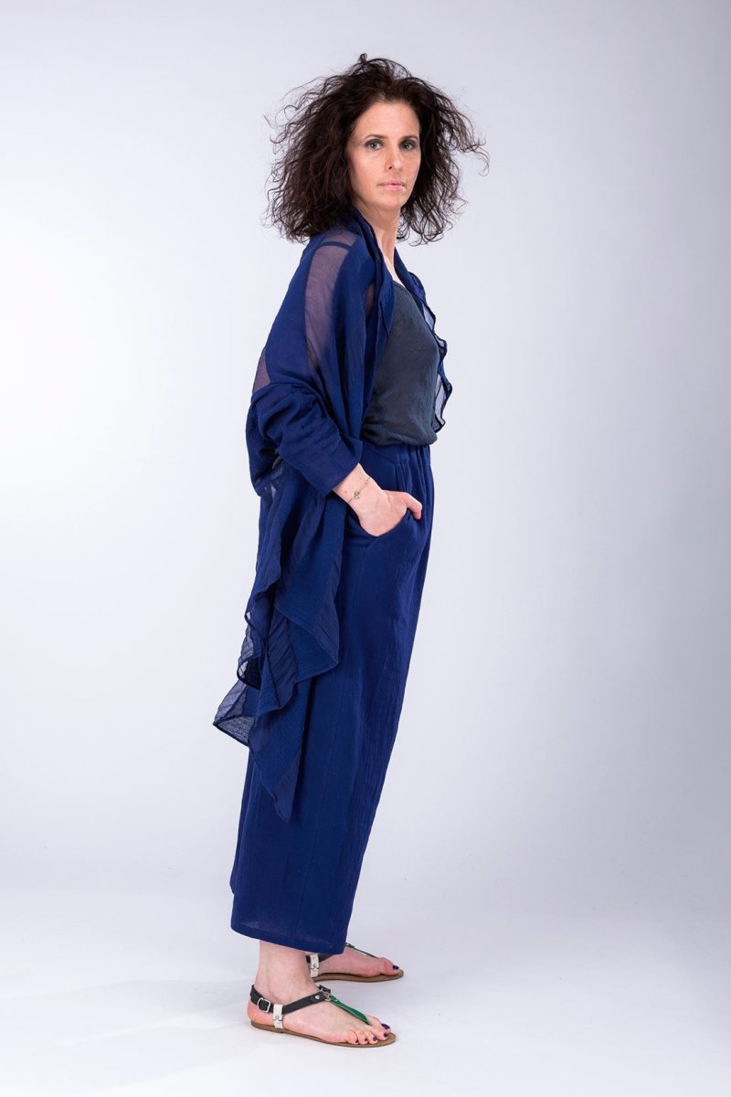 Cobalt blue large organic cotton trousers for women HALNY – Image 2