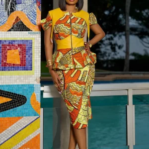 Tenue de ville en Wax mélange avec du cuir