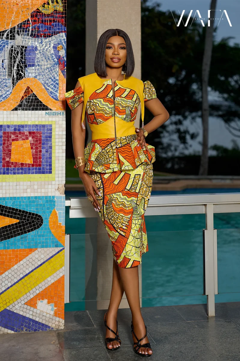 Tenue de ville en Wax mélange avec du cuir – Image 2