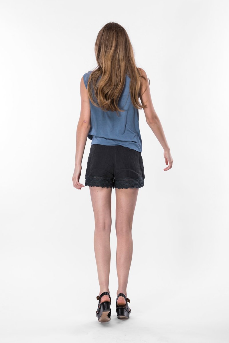 Top bleu pétrole col drapé bénitier en jersey de viscose pour femme PARISA – Image 5