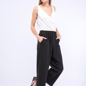 Black large organic cotton trousers for women HALNY