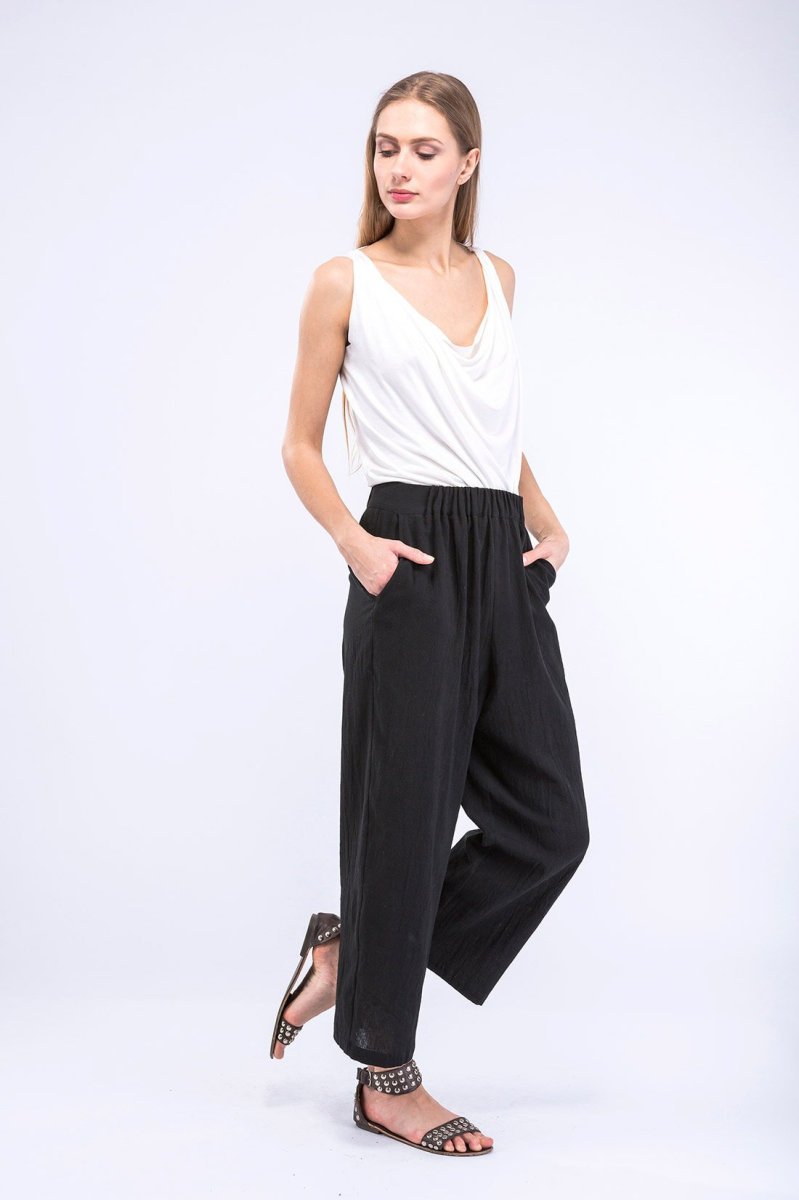 Black large organic cotton trousers for women HALNY