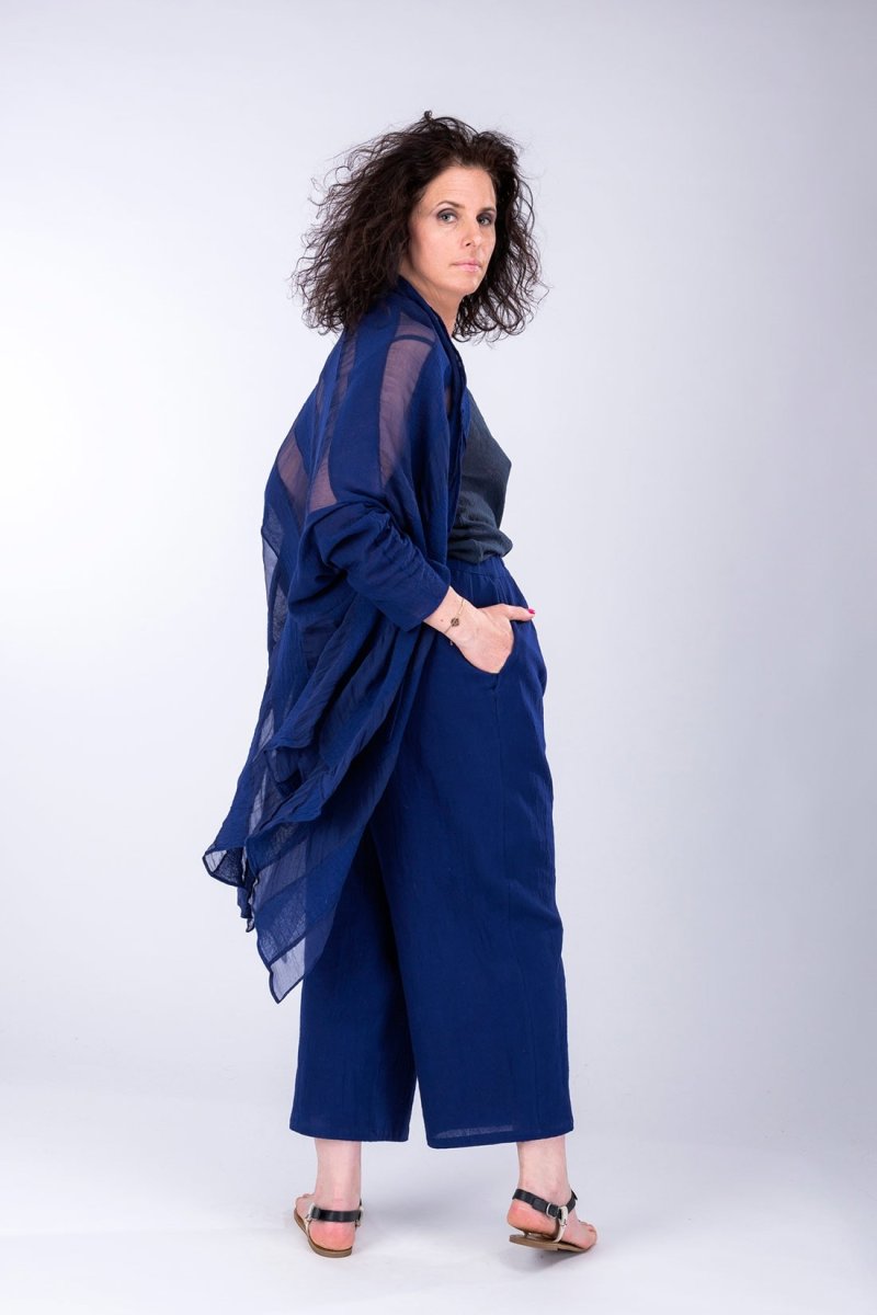 Cobalt blue large organic cotton trousers for women HALNY – Image 4