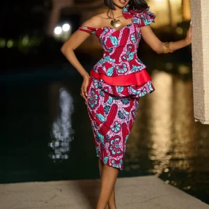 Tenue de ville et de cérémonie en wax mélangé avec  satin du chess