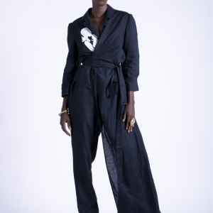 Ensemble noir en lin avec dessin en peinture