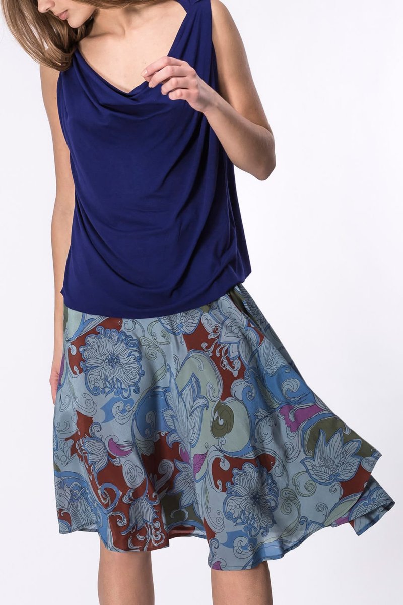 Top bleu pétrole col drapé bénitier en jersey de viscose pour femme PARISA – Image 7