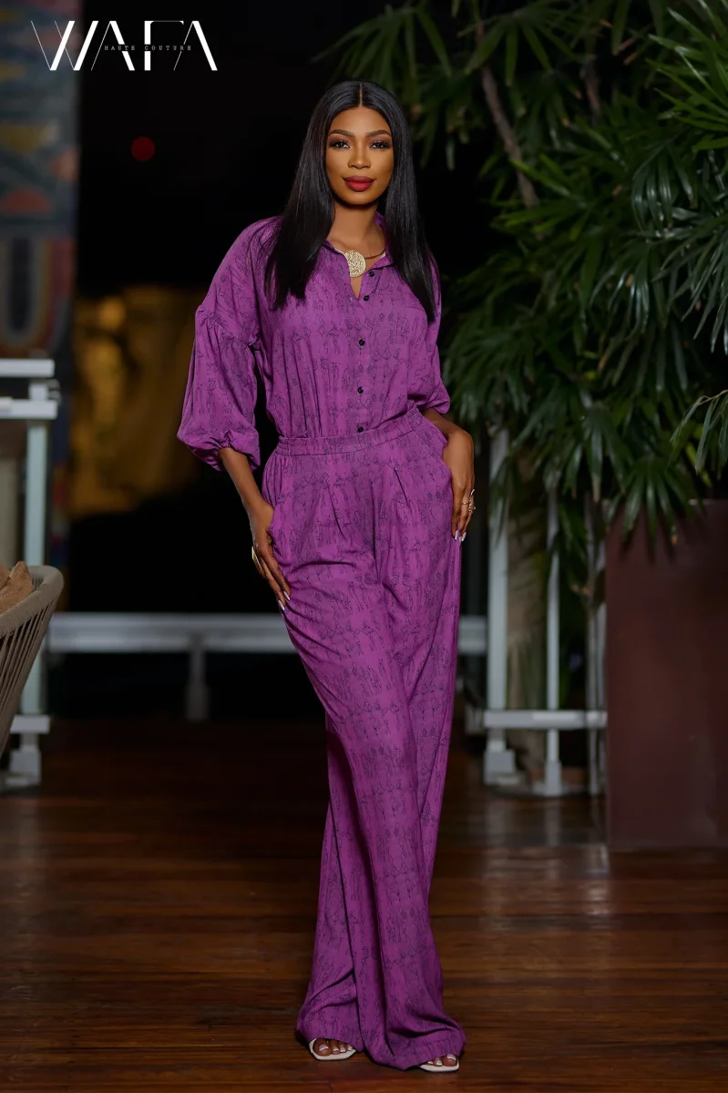 Chemise et pantalon en tissu imprimé motif spécial Wafa – Ensemble femme – Image 2