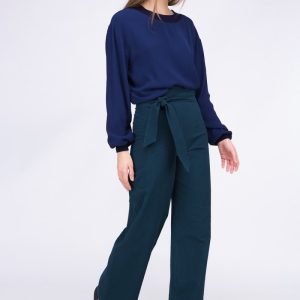 Peacock blue large organic cotton trousers for women ATRIA