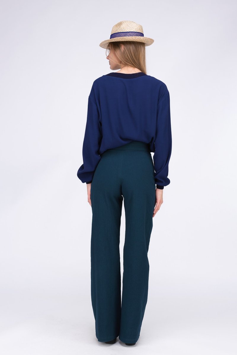 Peacock blue large organic cotton trousers for women ATRIA – Image 4