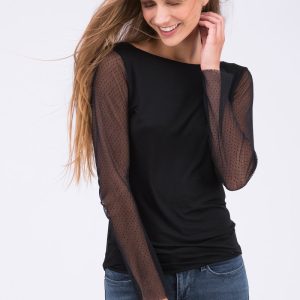 Black long sleeve mesh t-shirt for women BAIKA