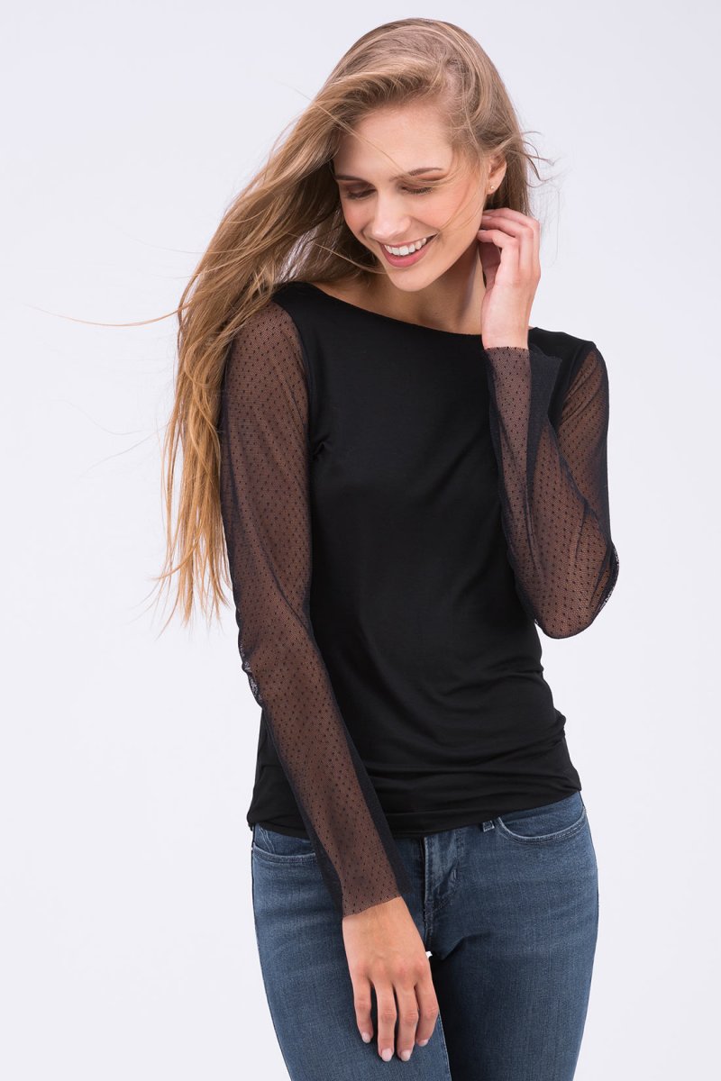 Black long sleeve mesh t-shirt for women BAIKA – Image 2
