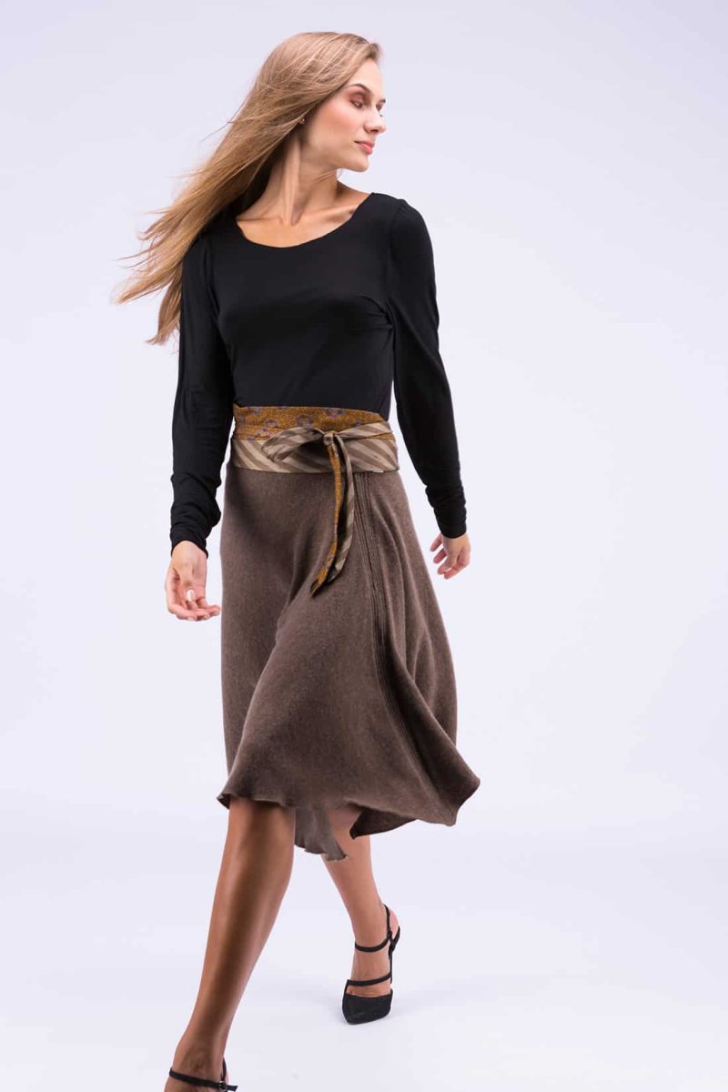 Ceinture en tissu brun et beige pour femme OBI-25