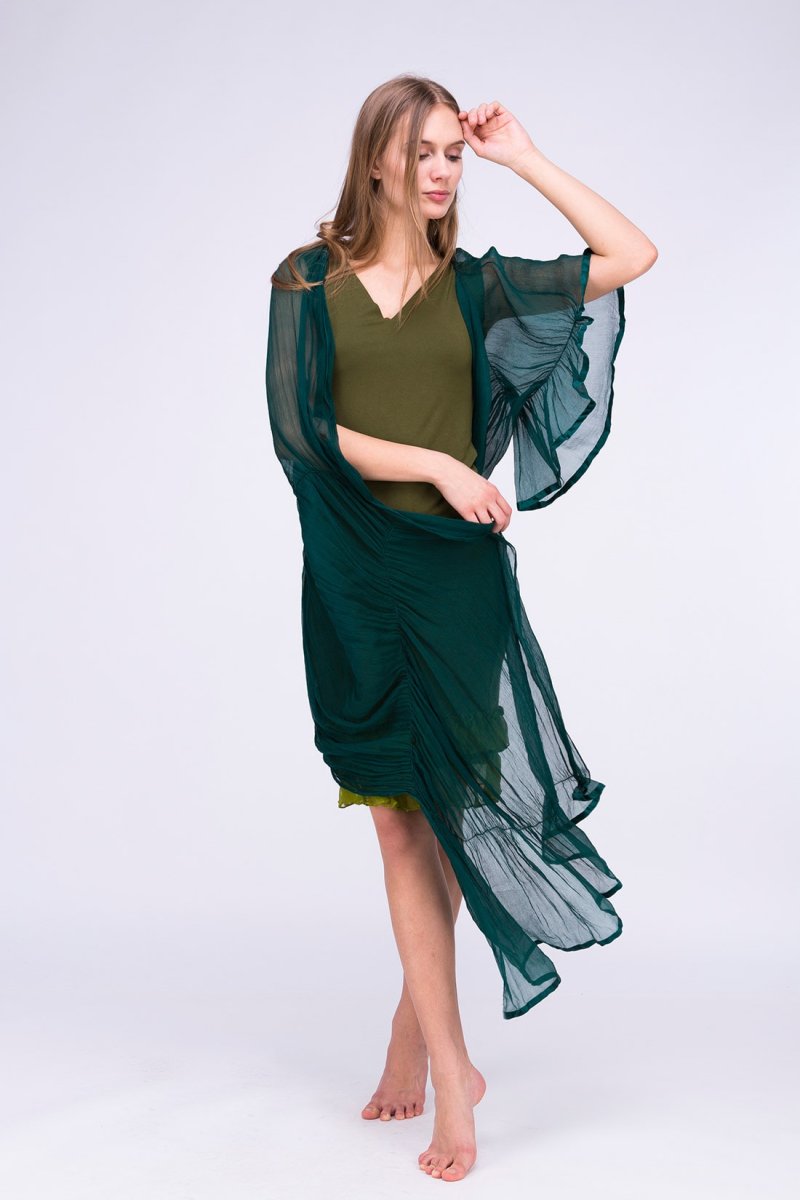 Châle bleu canard en soie CUMULUS – Image 4