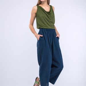 Pantalon bleu canard large en coton bio pour femme HALNY