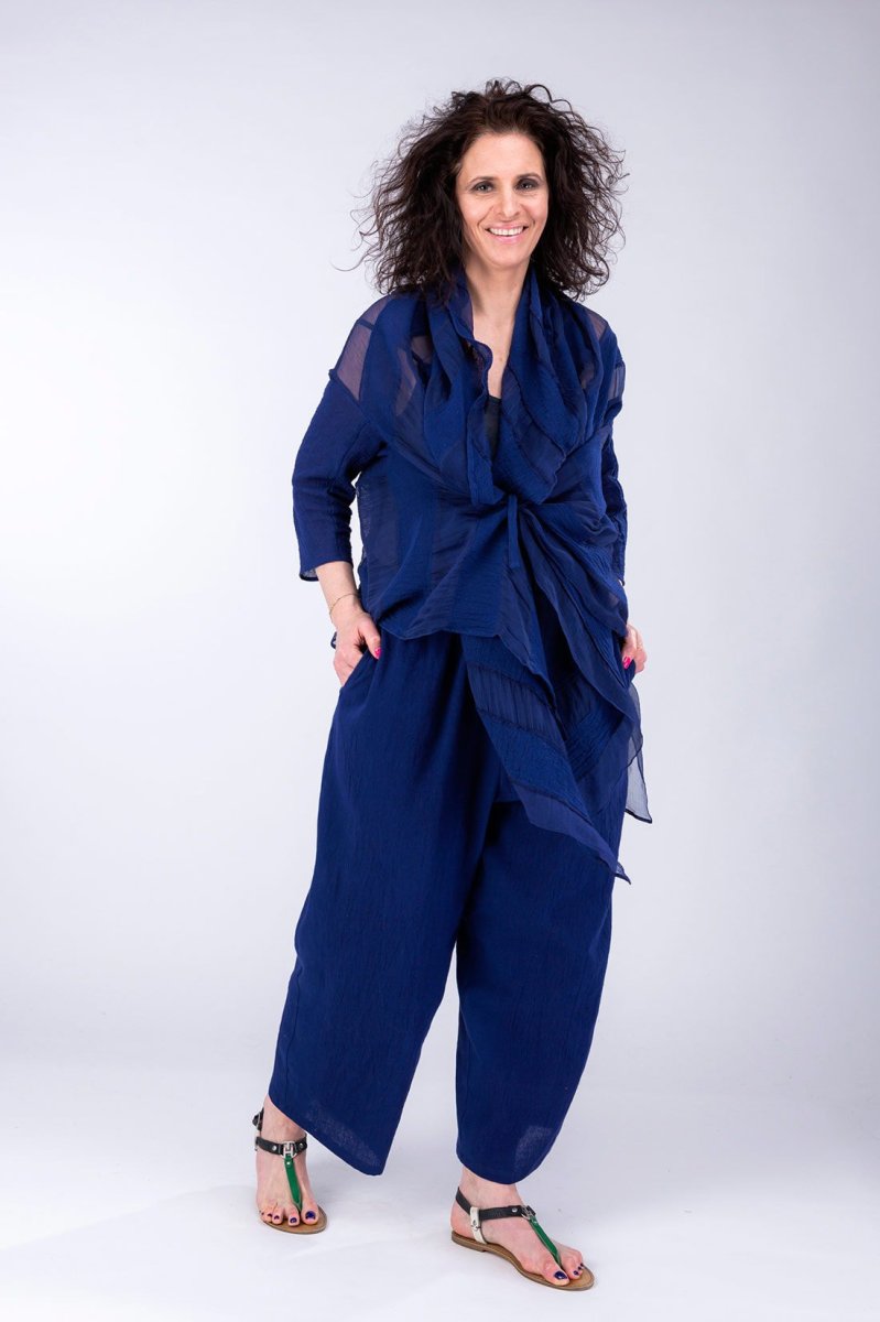 Cobalt blue large organic cotton trousers for women HALNY – Image 3