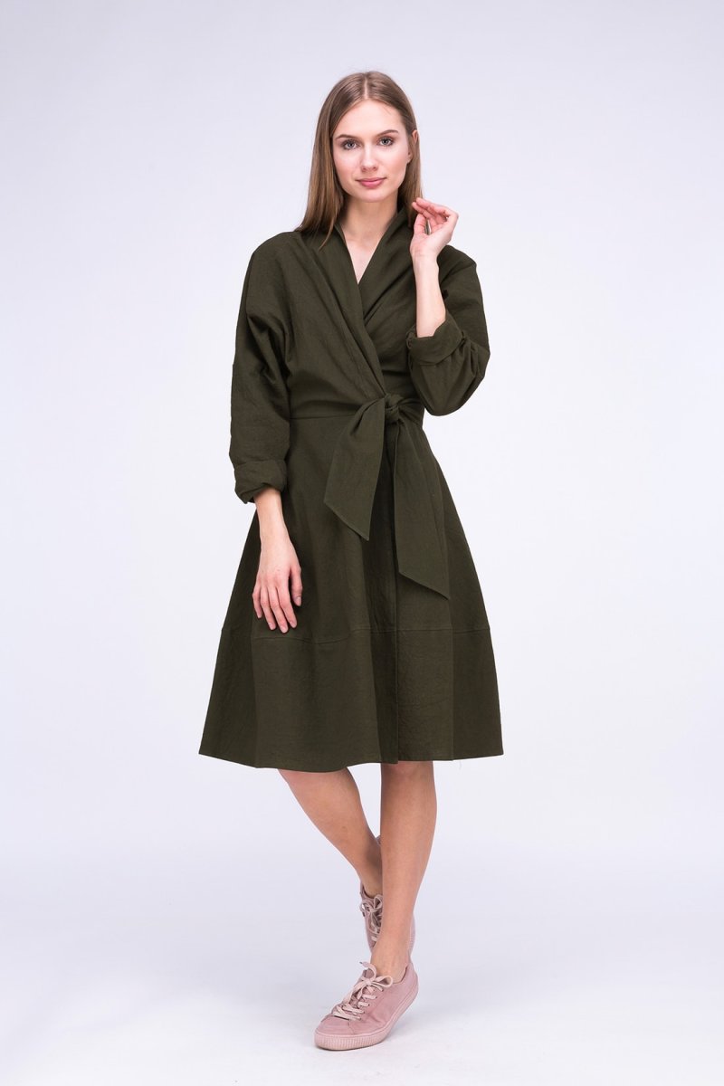 Robe kaki cache-cœur en coton bio POLARIS – Image 3