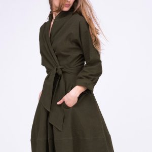 Robe kaki cache-cœur en coton bio POLARIS