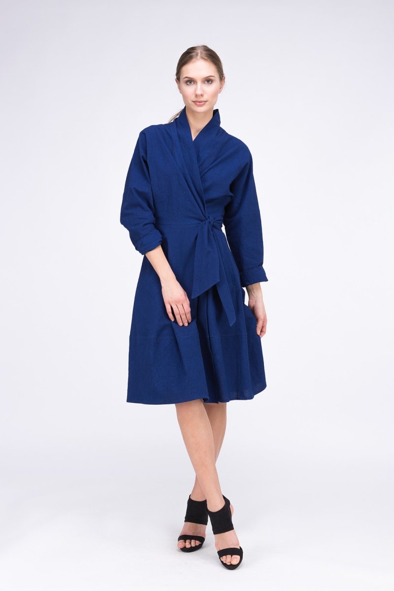 Robe bleu cobalt cache-cœur en coton bio POLARIS – Image 3