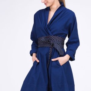 Robe bleu cobalt cache-cœur en coton bio POLARIS