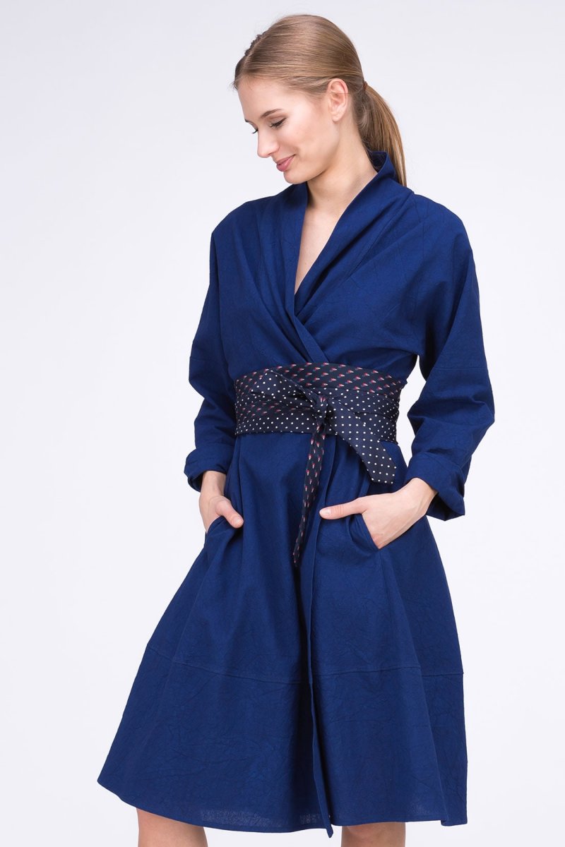 Robe bleu cobalt cache-cœur en coton bio POLARIS – Image 2