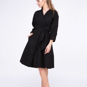 Black organic cotton wrap dress POLARIS