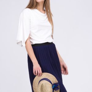 Haut blanc col drapé bénitier manches trois quart en jersey de viscose pour femme EPI