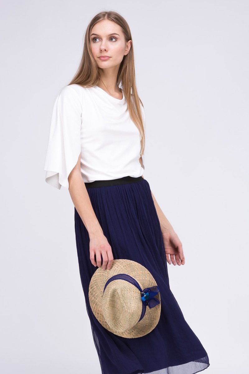 Haut blanc col drapé bénitier manches trois quart en jersey de viscose pour femme EPI