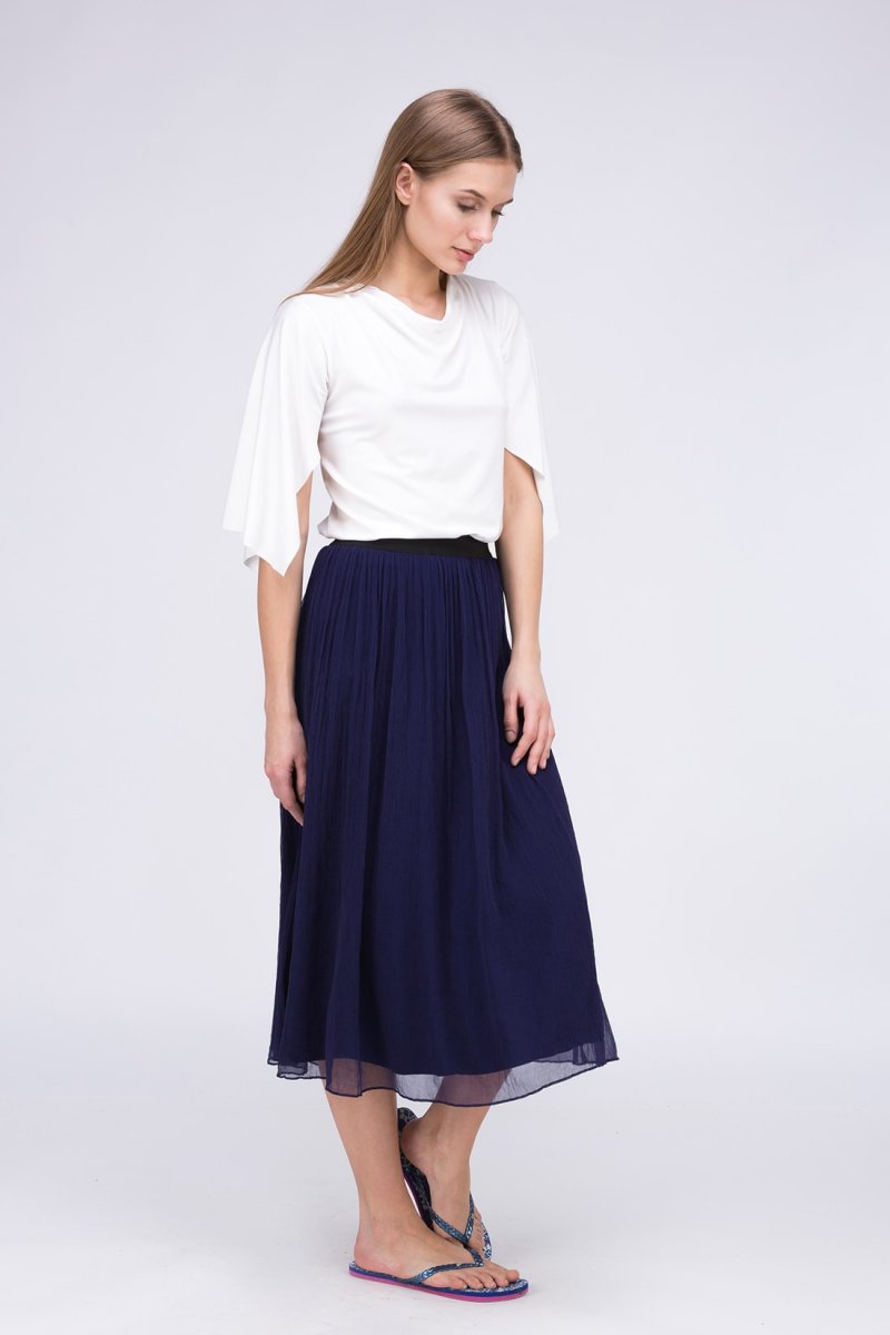 Haut blanc col drapé bénitier manches trois quart en jersey de viscose pour femme EPI – Image 4