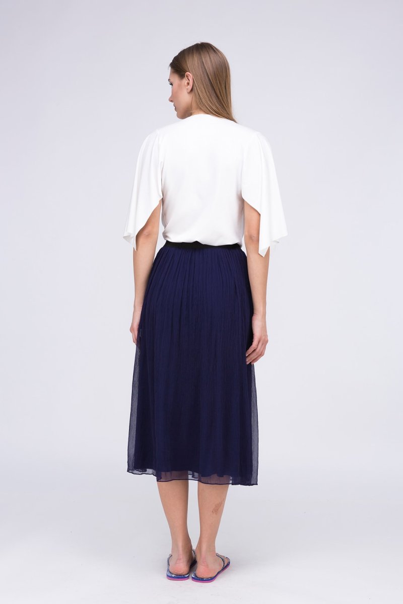 Haut blanc col drapé bénitier manches trois quart en jersey de viscose pour femme EPI – Image 5