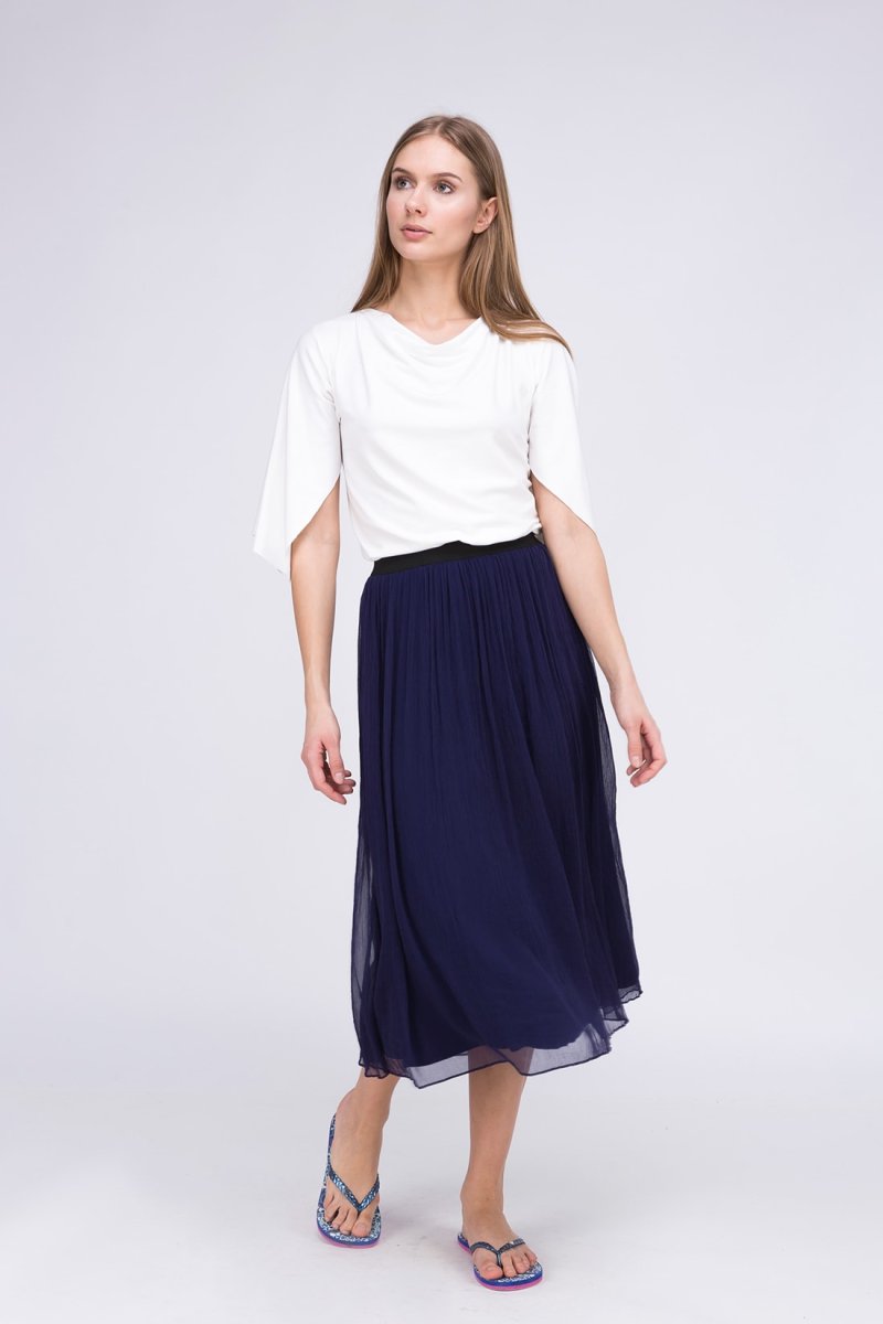 Haut blanc col drapé bénitier manches trois quart en jersey de viscose pour femme EPI – Image 3