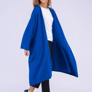 Manteau kimono bleu large pour femme en laine MIMAS