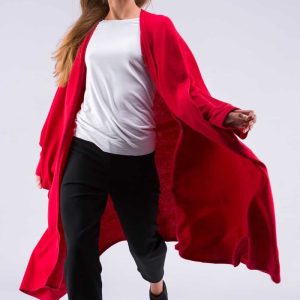 Coral red large wool kimono coat for women MIMAS