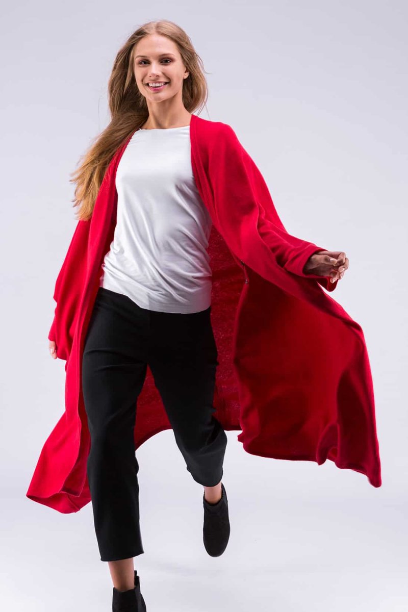 Coral red large wool kimono coat for women MIMAS – Image 2