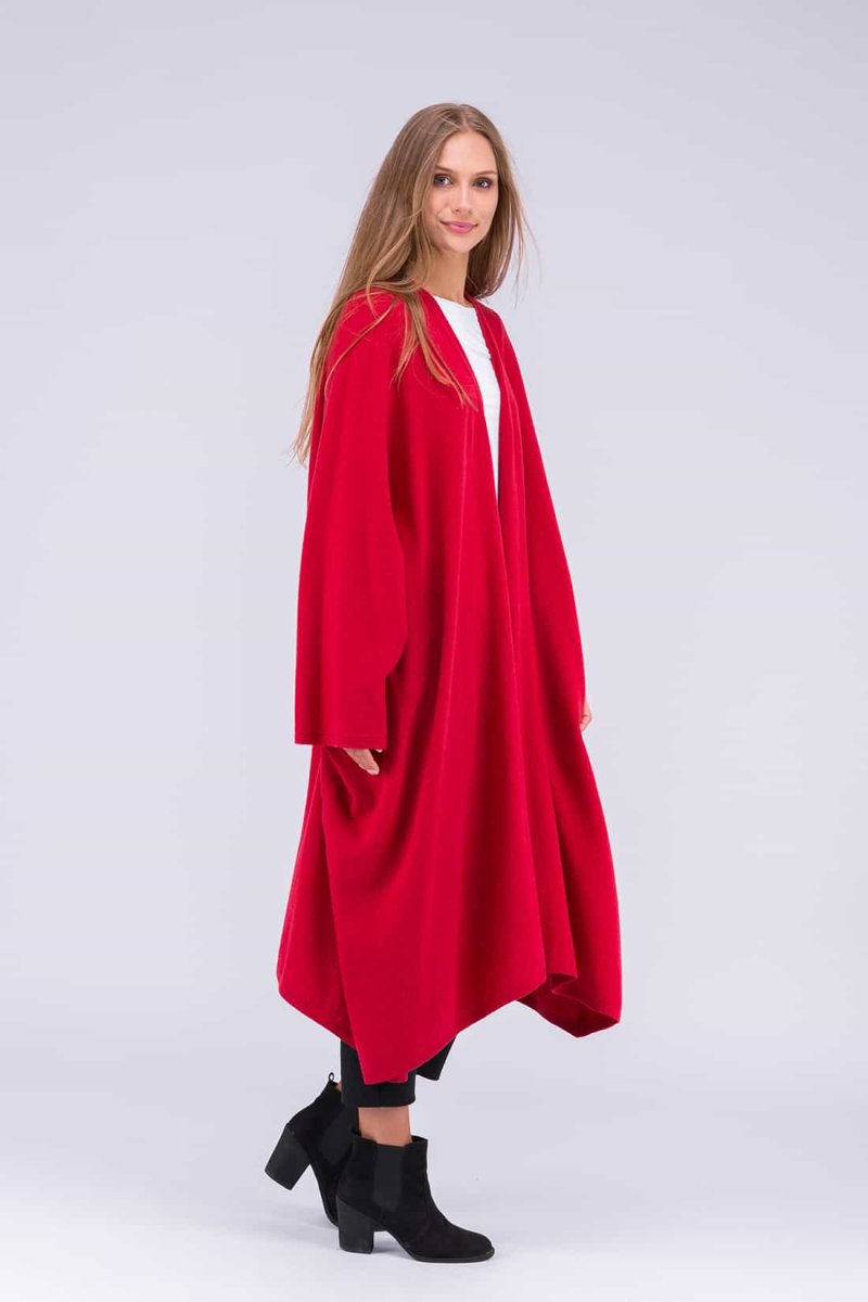 Coral red large wool kimono coat for women MIMAS – Image 3