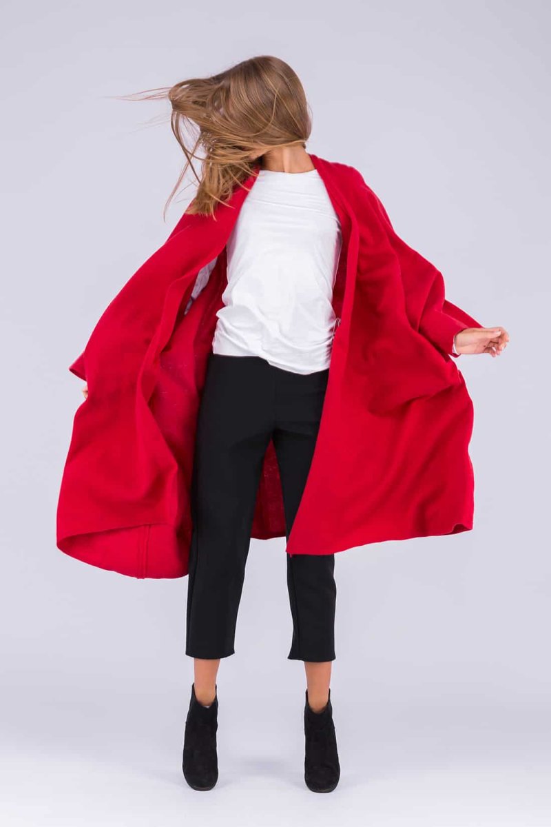Coral red large wool kimono coat for women MIMAS – Image 5