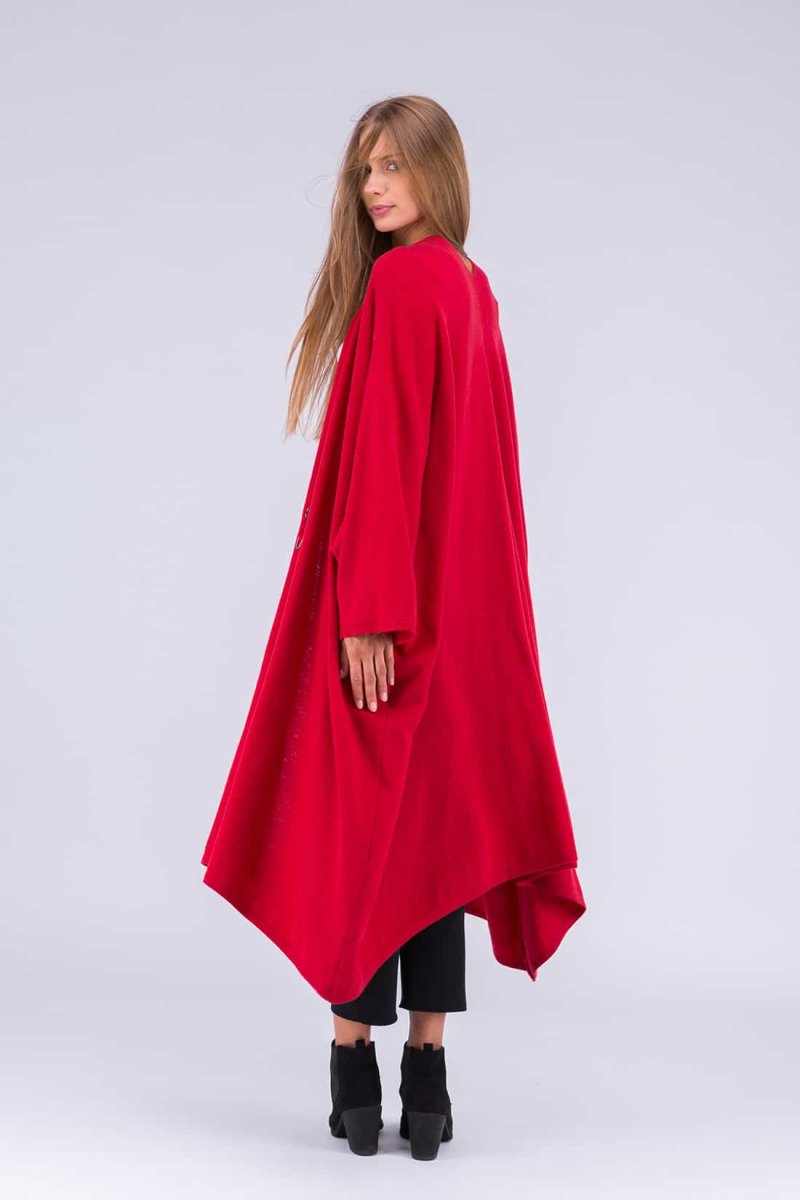 Coral red large wool kimono coat for women MIMAS – Image 6
