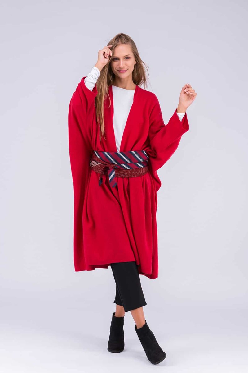 Coral red large wool kimono coat for women MIMAS – Image 7