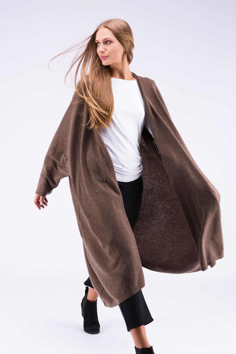 Brown large wool kimono coat for women MIMAS – Image 3