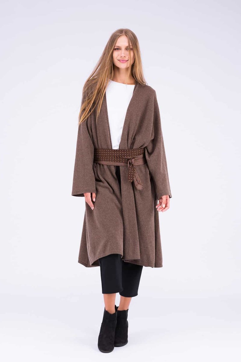 Brown large wool kimono coat for women MIMAS – Image 6