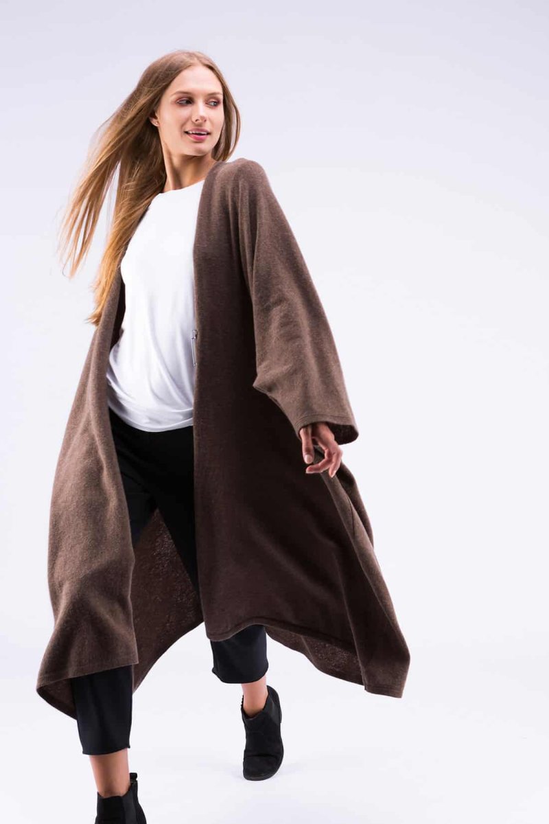 Brown large wool kimono coat for women MIMAS – Image 7