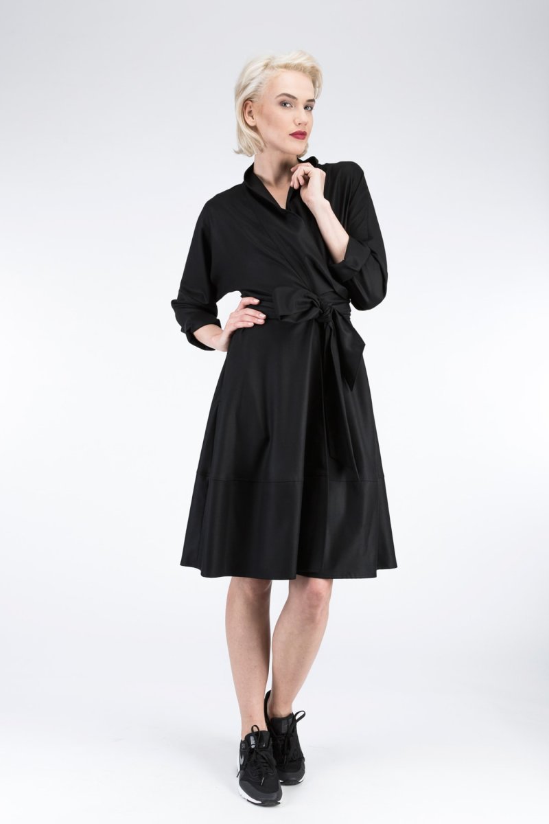 Robe manteau noir cache-cœur LAUREN – Image 3