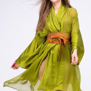 Green silk kimono dress WEZEN