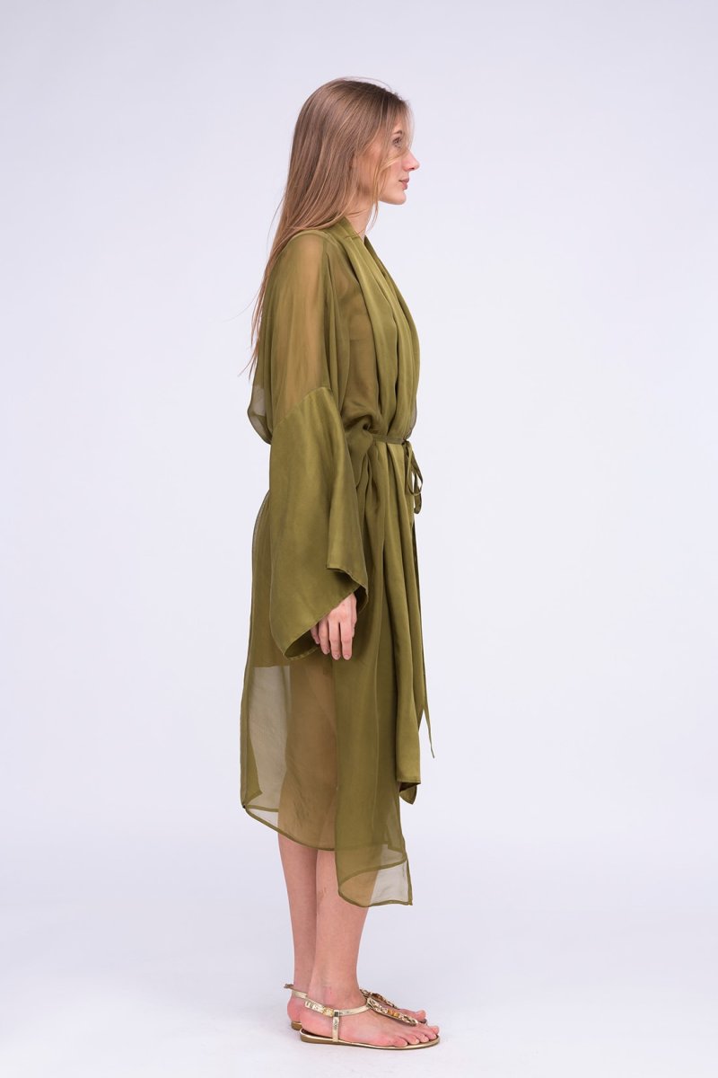 Robe kimono kaki en soie WEZEN – Image 4