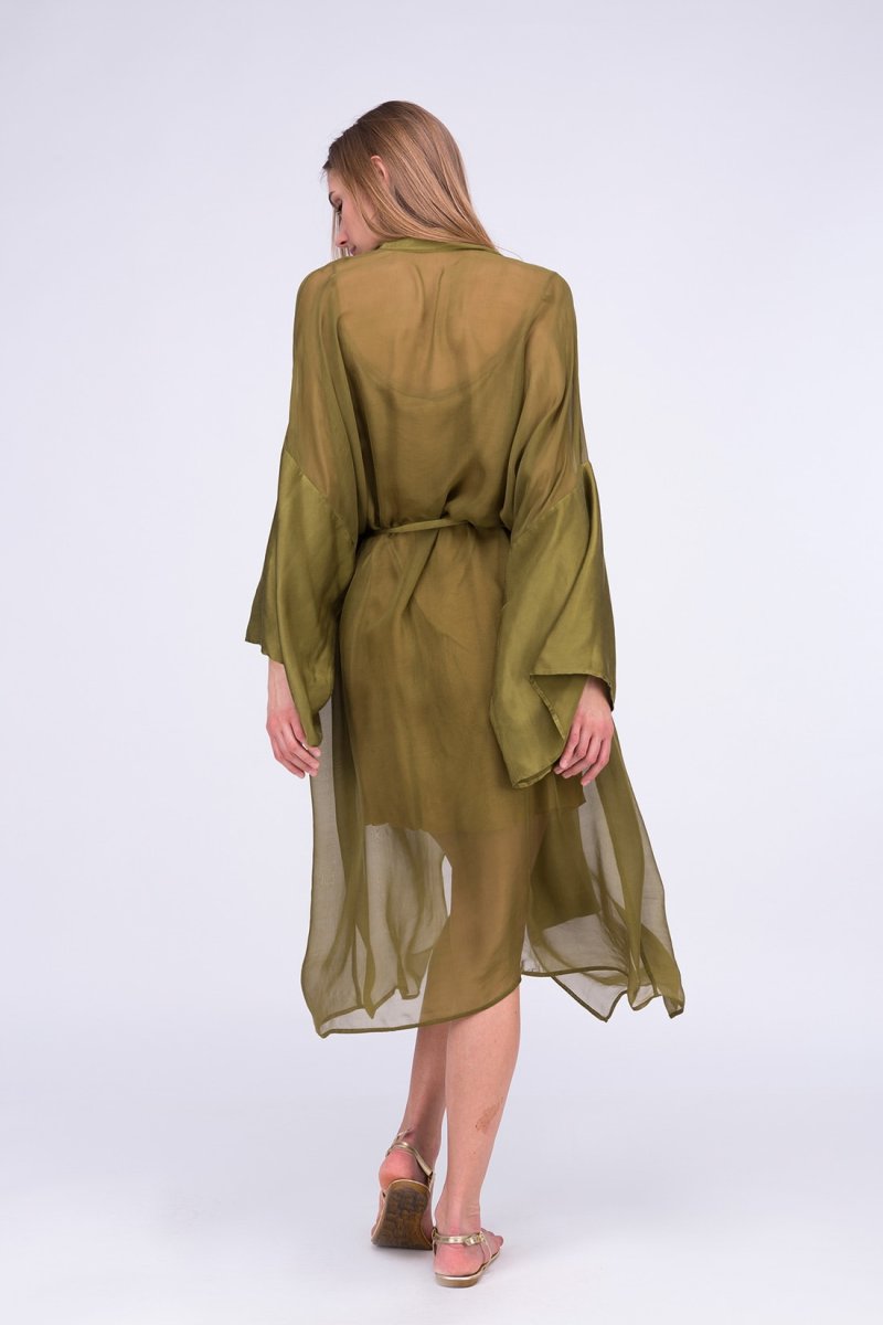Robe kimono kaki en soie WEZEN – Image 5